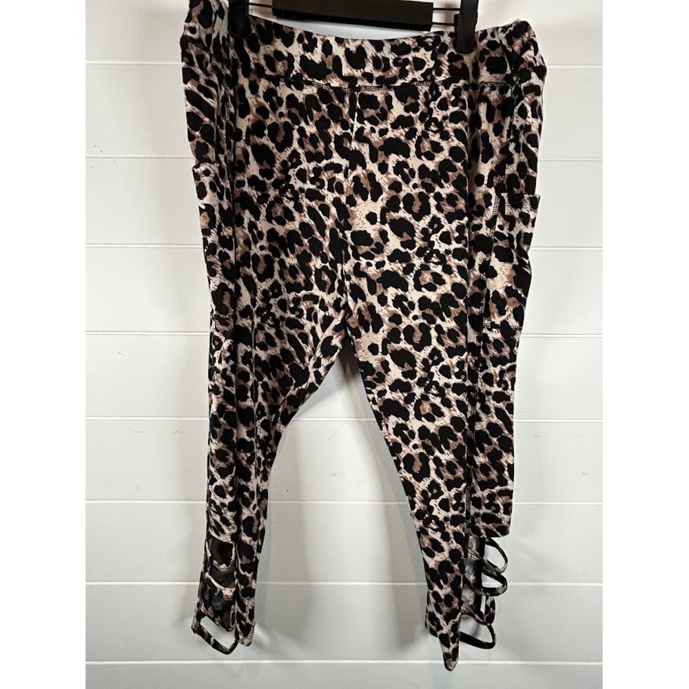 Emery Rose Leopard Print Leggings 4XL Plus Size Strappy Ankle Side Pocket Brown